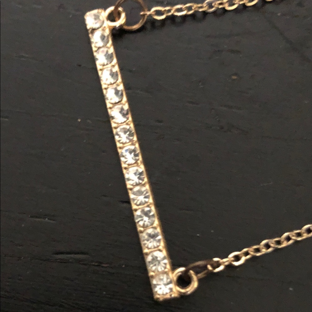Crystal Bar Pendant Necklace in Gold Tone
